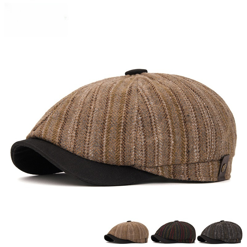 Newsboy Cap Ivy - Unisex gestreepte wollen newsboy cap vintage