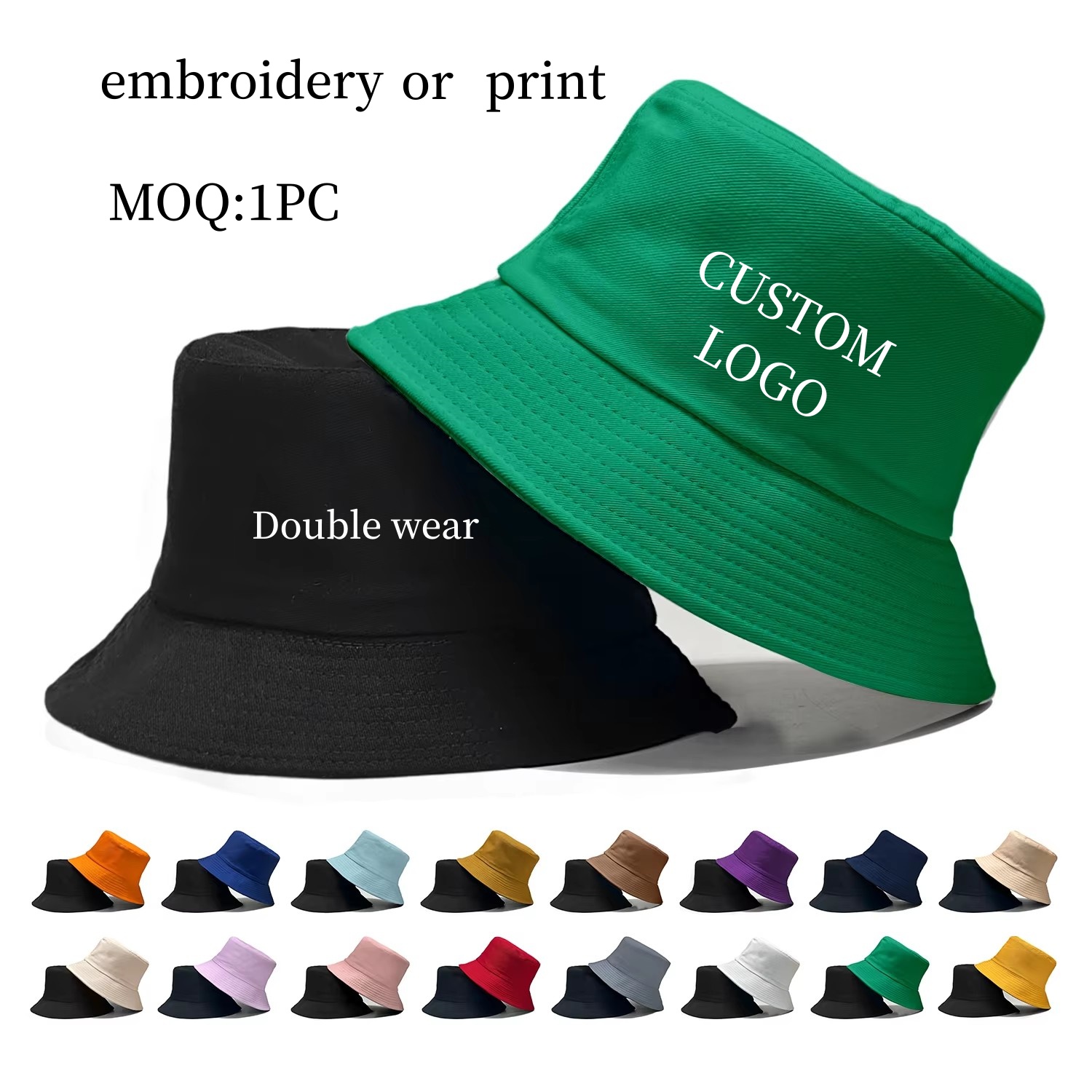 Bucket Hat Cotton - Aangepast logo dubbelzijdig visserspet lente zomer