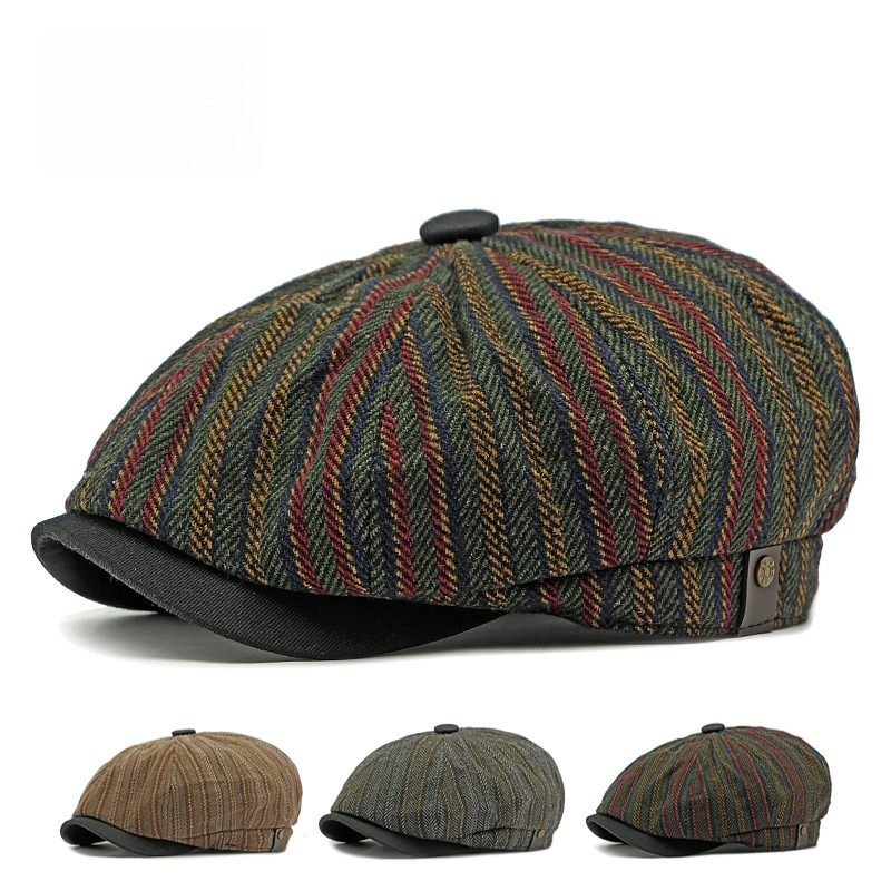 Newsboy Cap Ivy - Heren Vintage Gestreepte Tweed Newsboy Cap